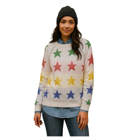 HBC STRIPES + COLOR ME COURTNEY Women’s Lurex Star Sweater Off White Size Small - Picture 1 of 11